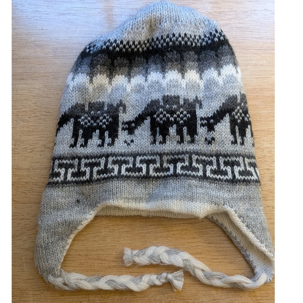 Unisex Alpaca Wool Reversible Chullo Earflap Beanie Hat Bolivia Andean Llama